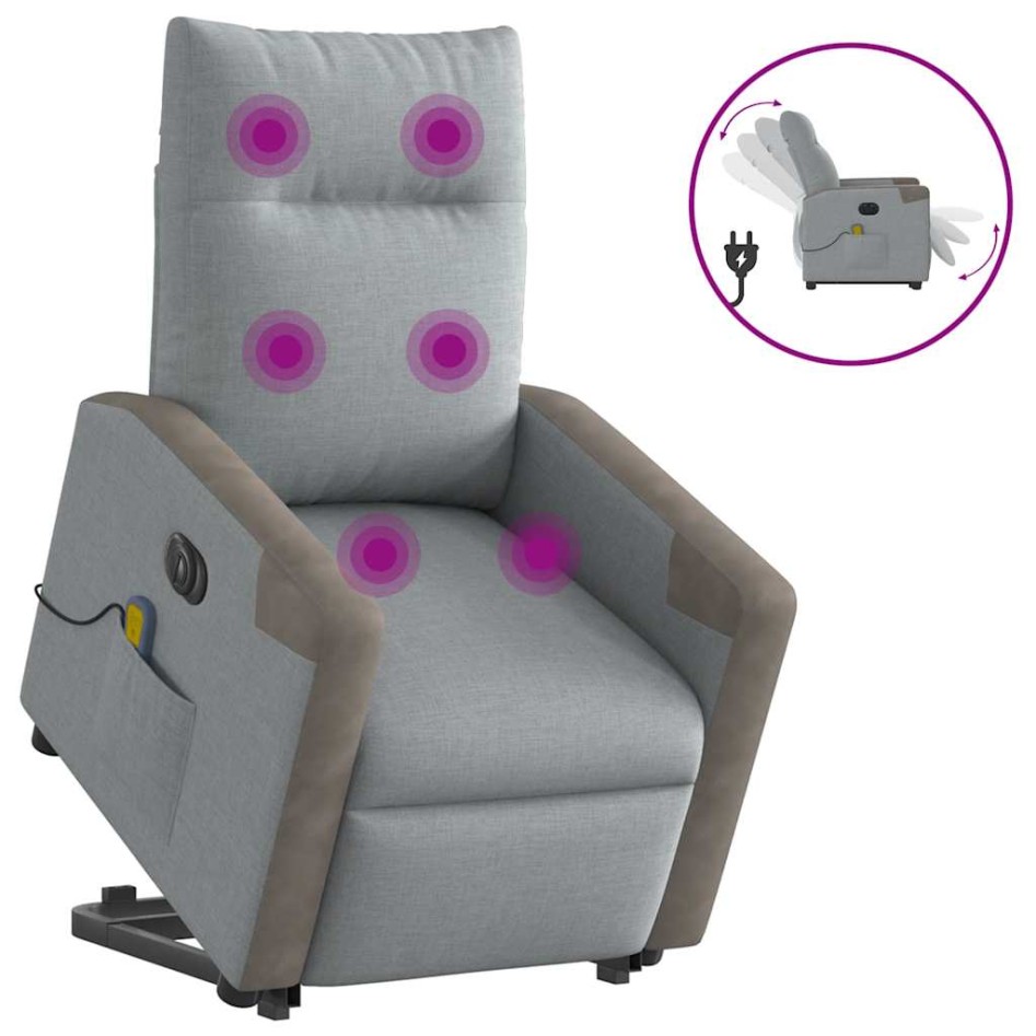 Sillón de masaje eléctrico reclinable elevable tela gris