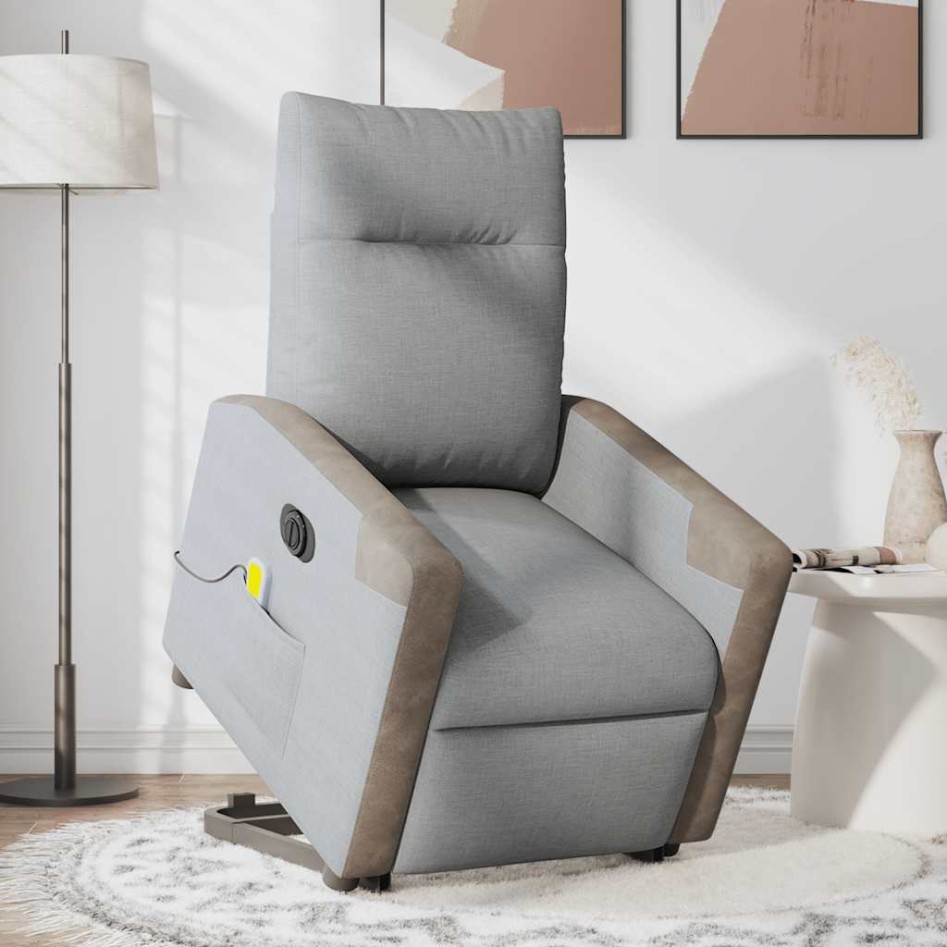 Sillón de masaje eléctrico reclinable elevable tela gris