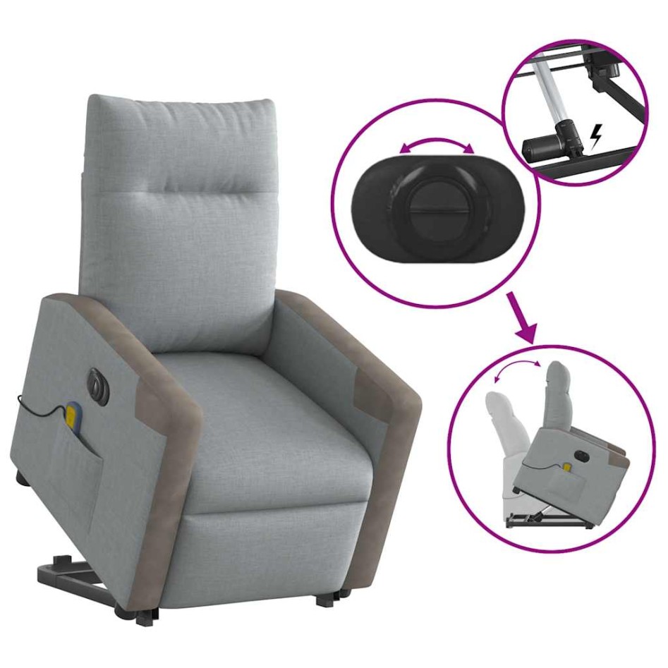 Sillón de masaje eléctrico reclinable elevable tela gris
