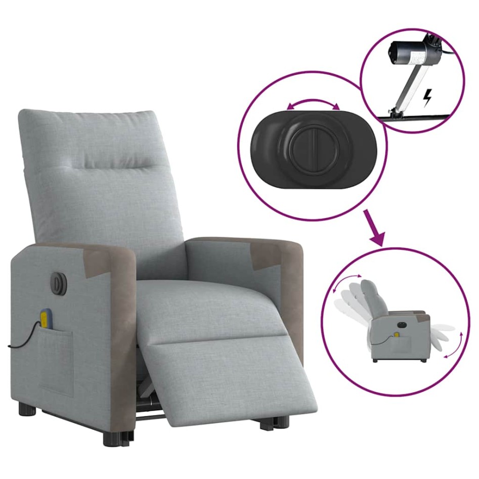 Sillón de masaje eléctrico reclinable elevable tela gris
