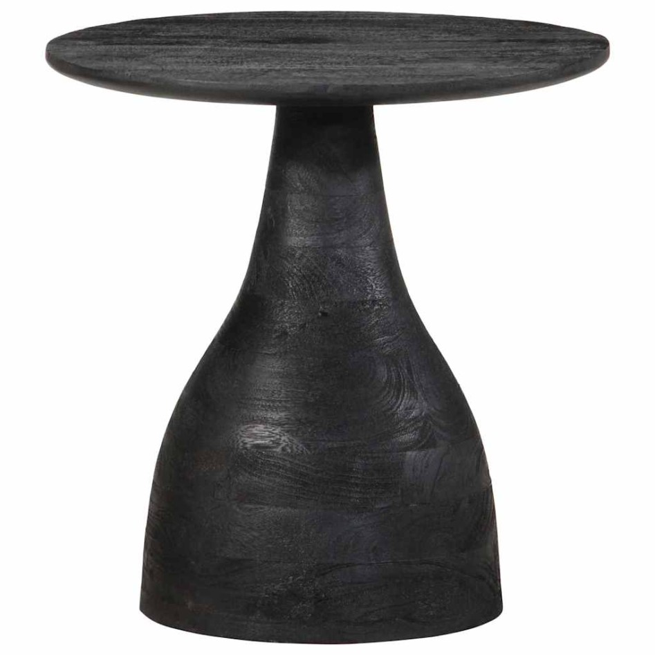 Mesa auxiliar madera maciza de mango negra Ø40x40