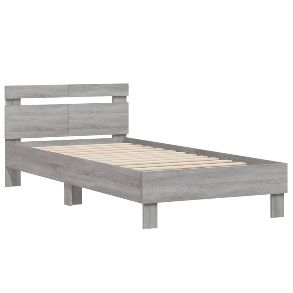 Estructura de cama cabecero luces LED gris Sonoma 100x200