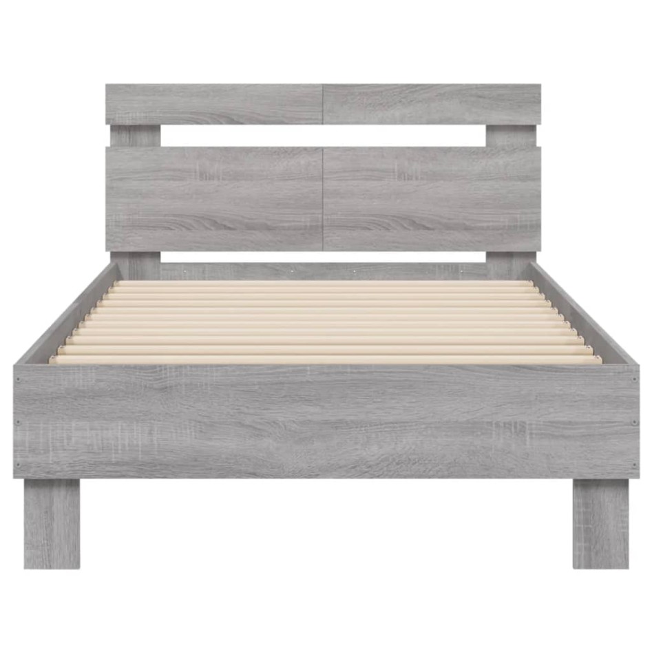 Estructura de cama cabecero luces LED gris Sonoma 100x200