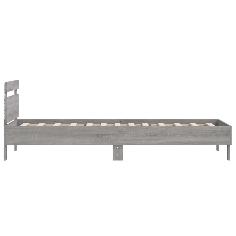 Estructura de cama cabecero luces LED gris Sonoma 100x200
