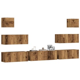 Conjunto de mueble de TV 7 piezas montado la pared madera