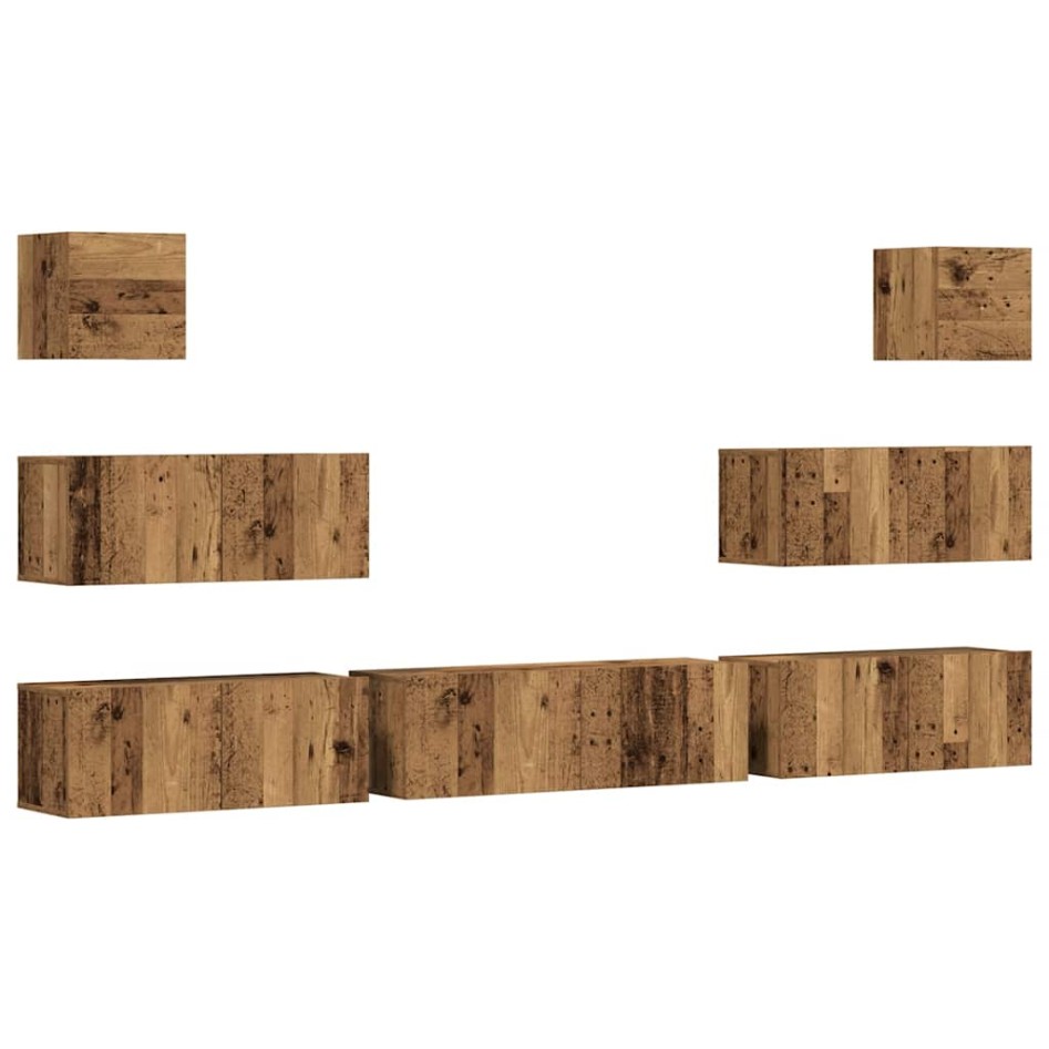 Conjunto de mueble de TV 7 piezas montado la pared madera