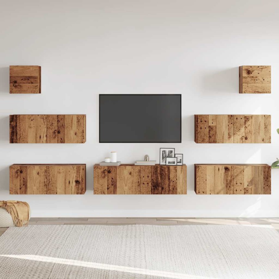 Conjunto de mueble de TV 7 piezas montado la pared madera