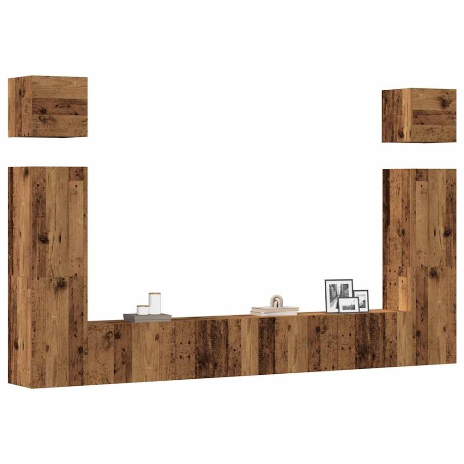 Conjunto de mueble de TV 6 piezas montado la pared madera