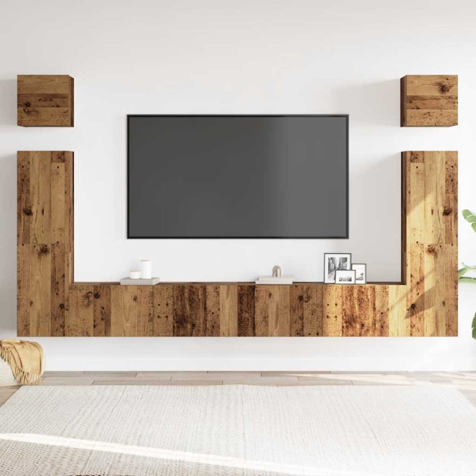 Conjunto de mueble de TV 6 piezas montado la pared madera