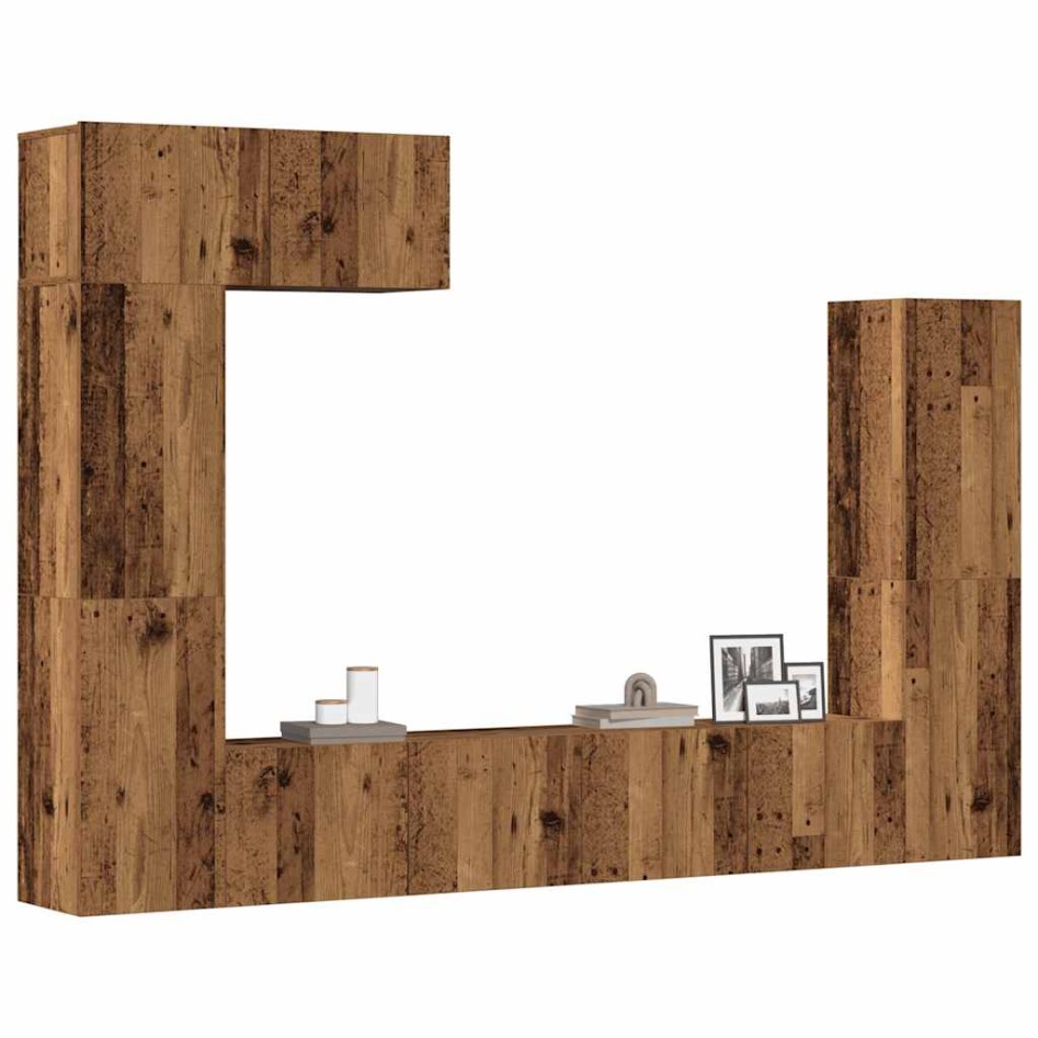 Conjunto de mueble de TV 5 piezas montado la pared madera
