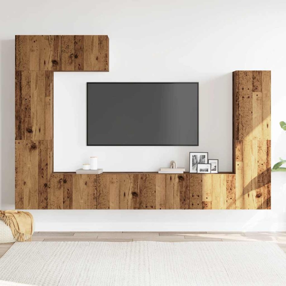 Conjunto de mueble de TV 5 piezas montado la pared madera