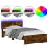 Estructura de cama cabecero luces LED roble ahumado 100x200