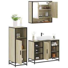 Set de muebles de baño 3 pzas madera contrachapada roble
