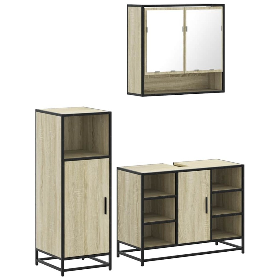 Set de muebles de baño 3 pzas madera contrachapada roble