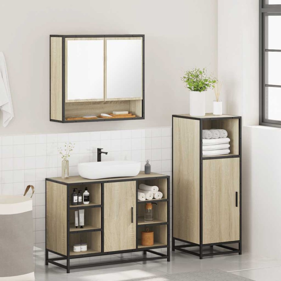 Set de muebles de baño 3 pzas madera contrachapada roble