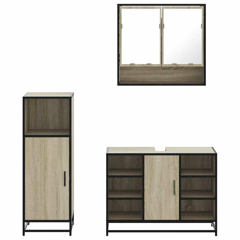 Set de muebles de baño 3 pzas madera contrachapada roble