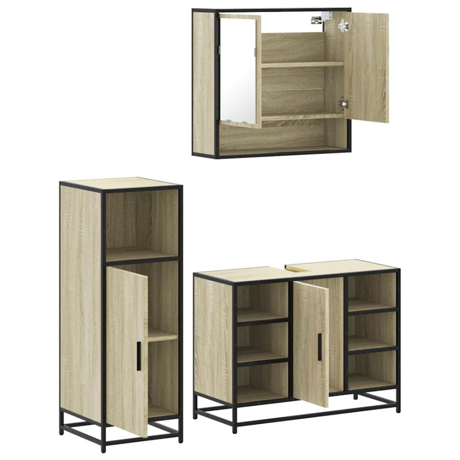 Set de muebles de baño 3 pzas madera contrachapada roble