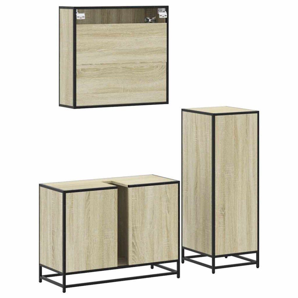 Set de muebles de baño 3 pzas madera contrachapada roble