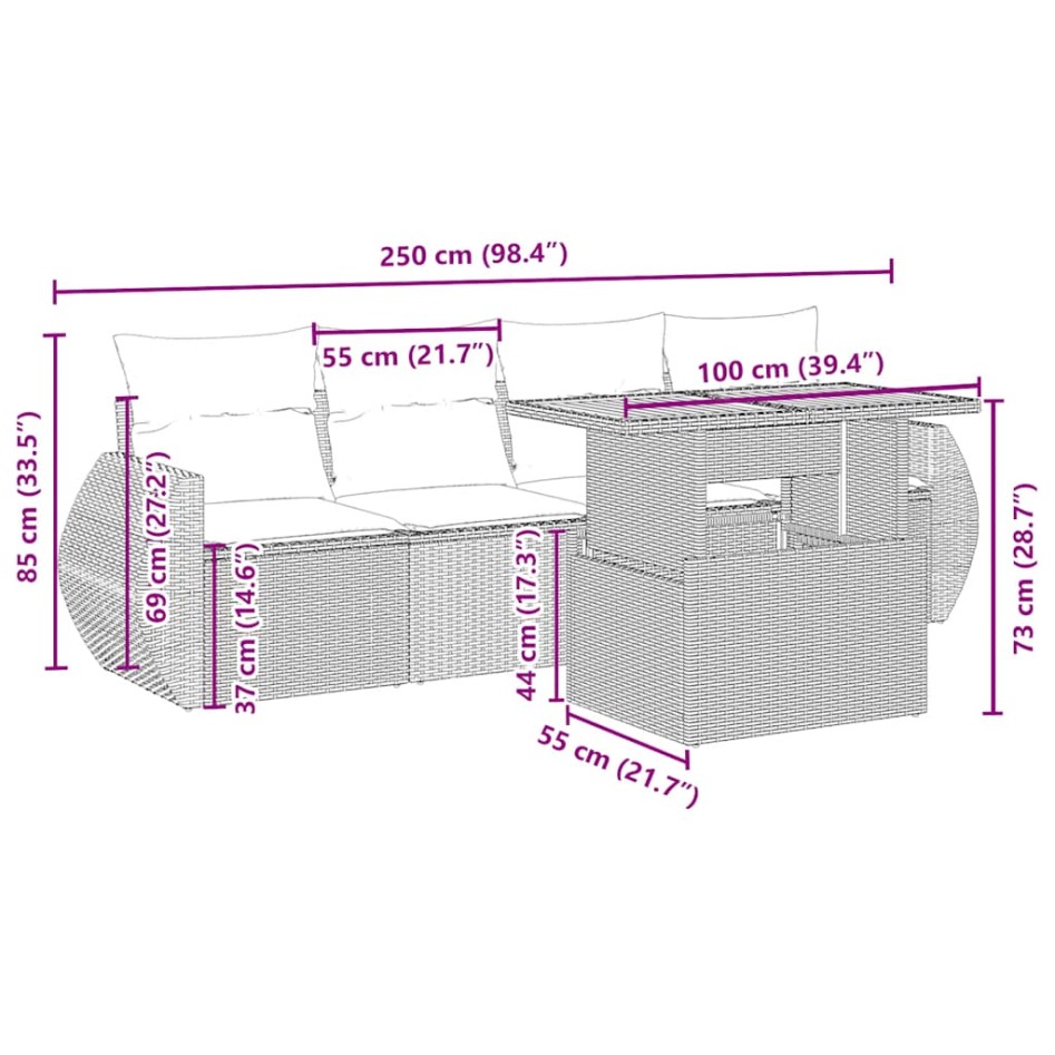 Juego de sofás jardín con cojines 5 pzas ratán sintético