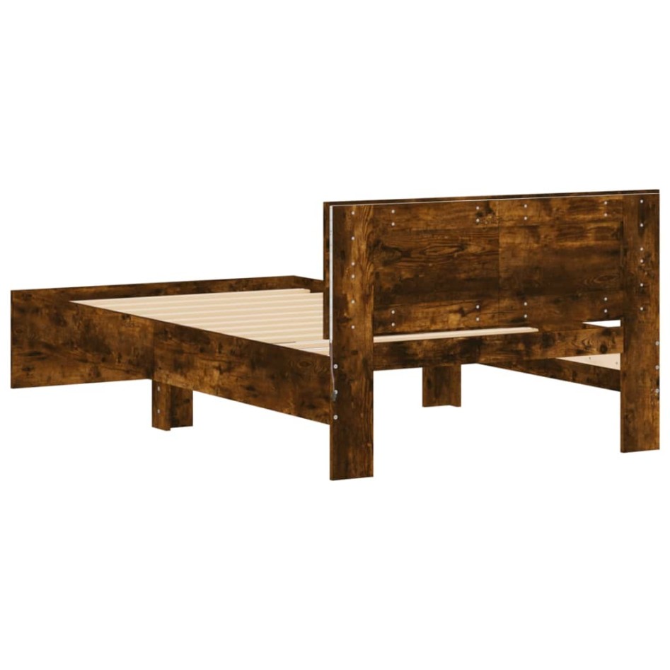 Estructura de cama cabecero luces LED roble ahumado 100x200