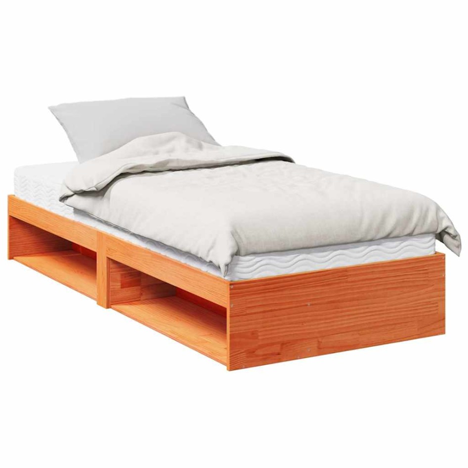 Sofá cama sin colchón madera maciza pino marrón cera 90x190