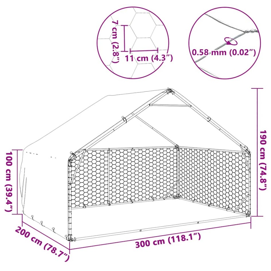 Caseta perros exterior con cubierta 3x2x1,9 m acero