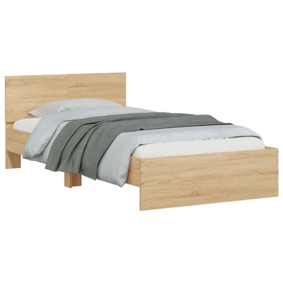 Estructura de cama cabecero luces LED roble Sonoma 100x200