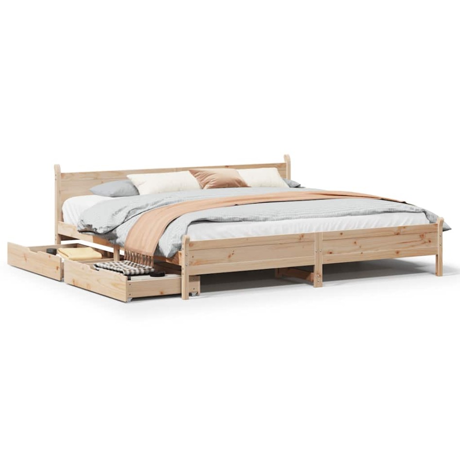 Estructura de cama sin colchón madera maciza de pino 180x200
