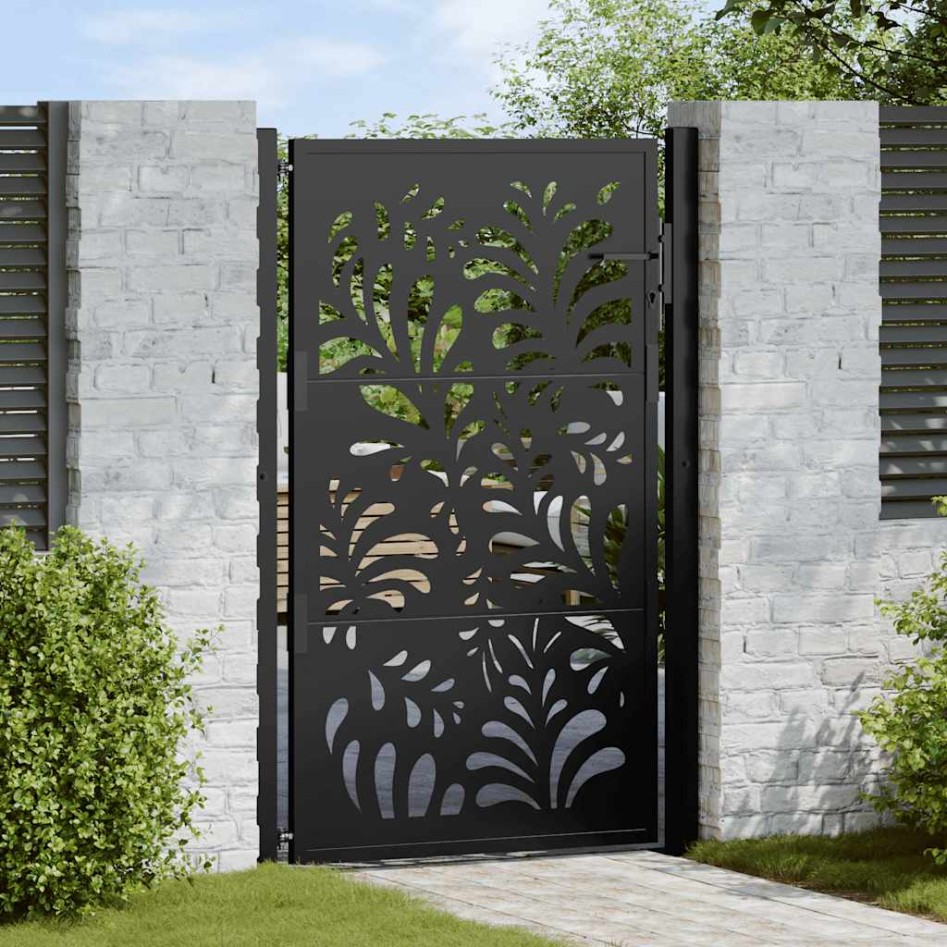 Puerta de jardín diseño ondulado de acero negro 105x155