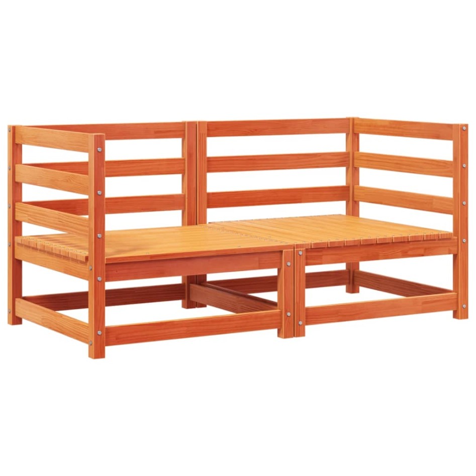 Sofás de esquina jardín y cojines 2 uds madera pino marrón