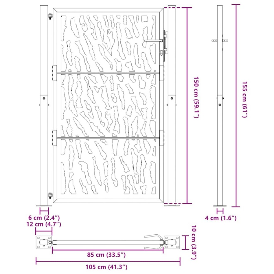 Puerta de jardín diseño con listón acero desgastado 105x155