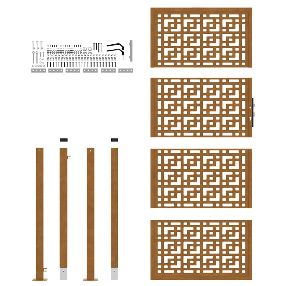 Puerta de jardín diseño en cruz de acero desgastado 105x130