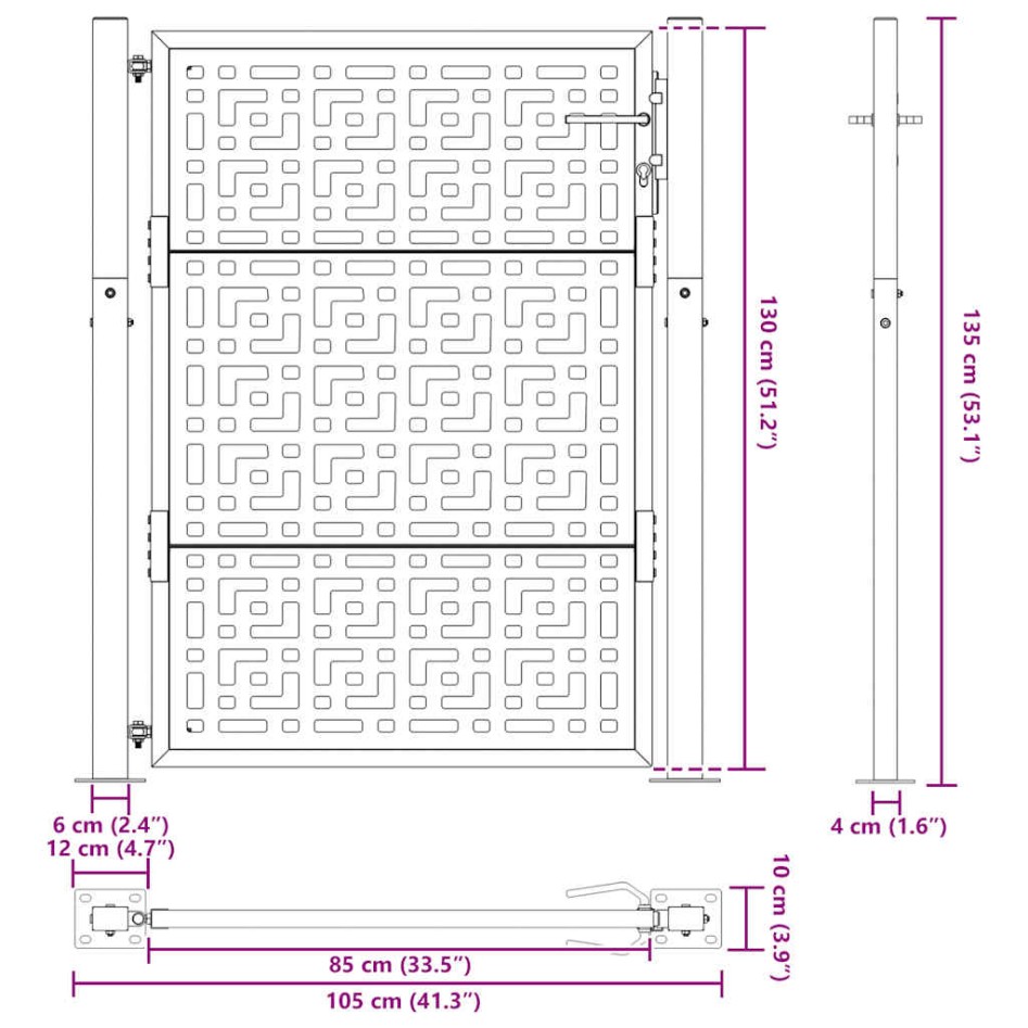 Puerta de jardín diseño en cruz de acero desgastado 105x130