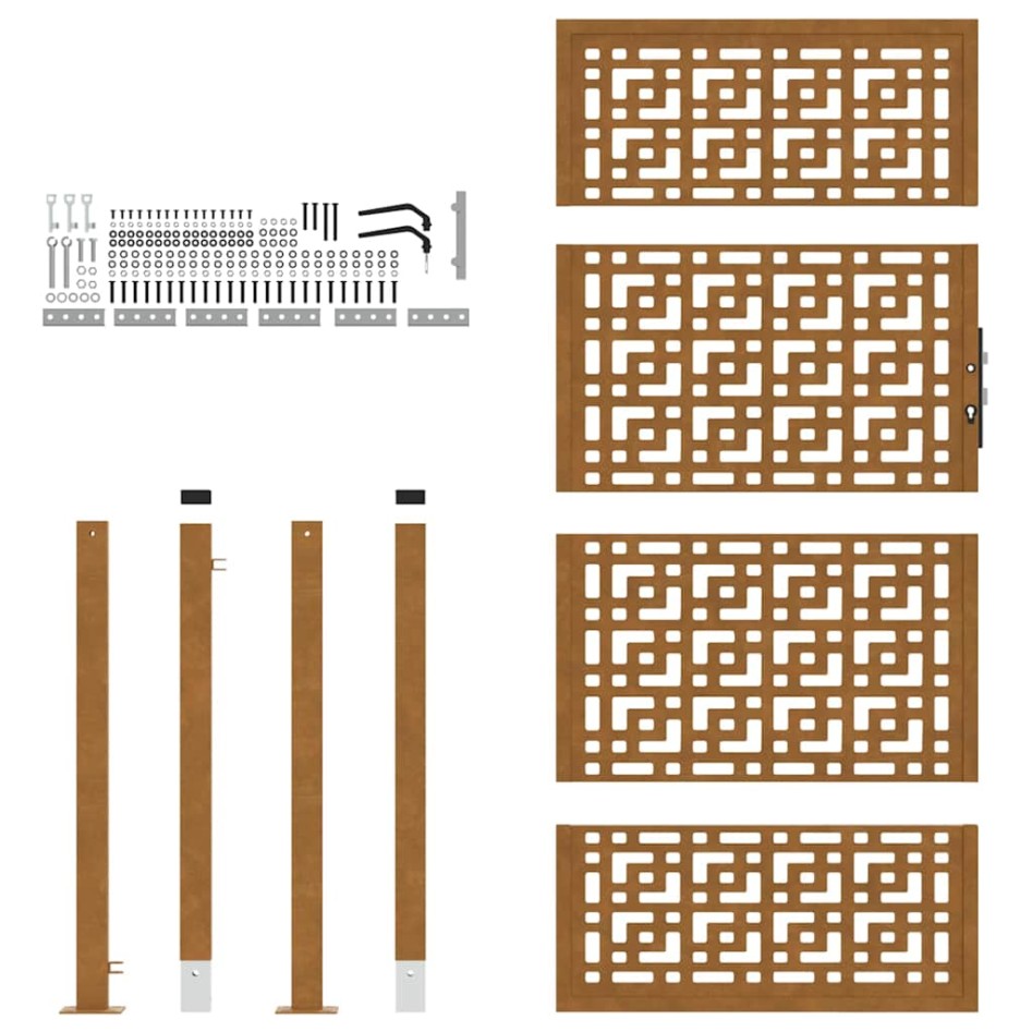 Puerta de jardín diseño en cruz de acero desgastado 105x180