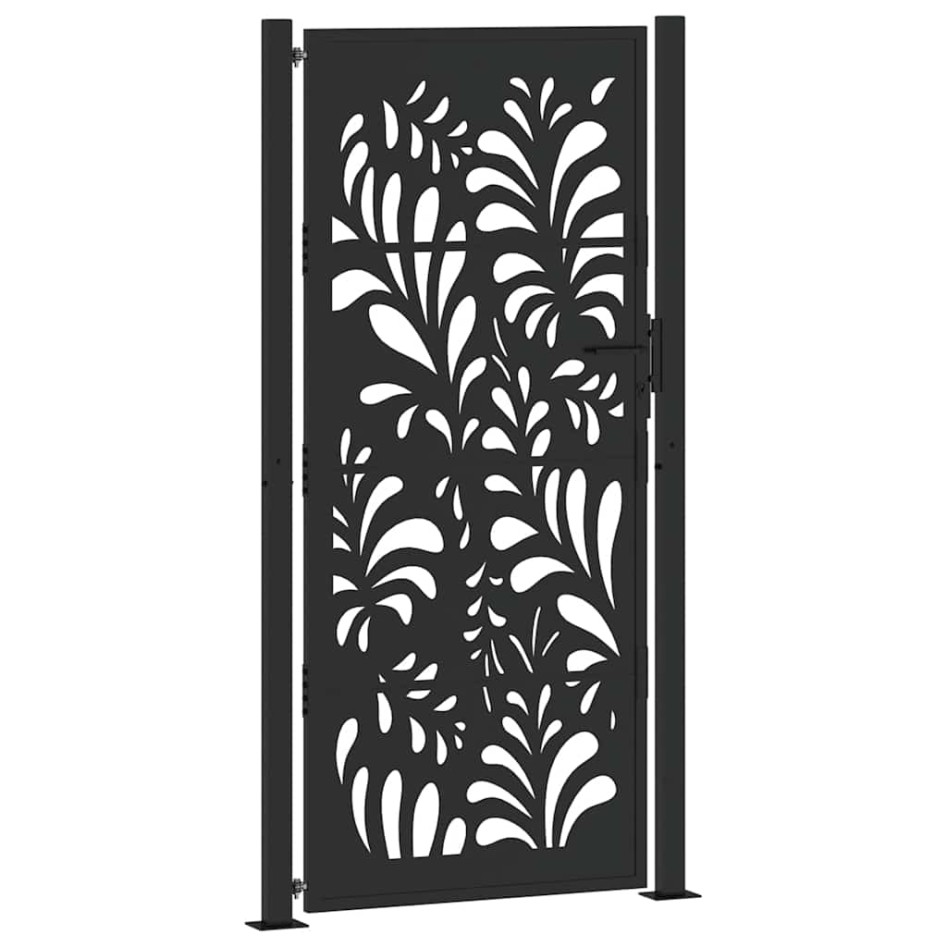 Puerta de jardín diseño ondulado de acero negro 105x205