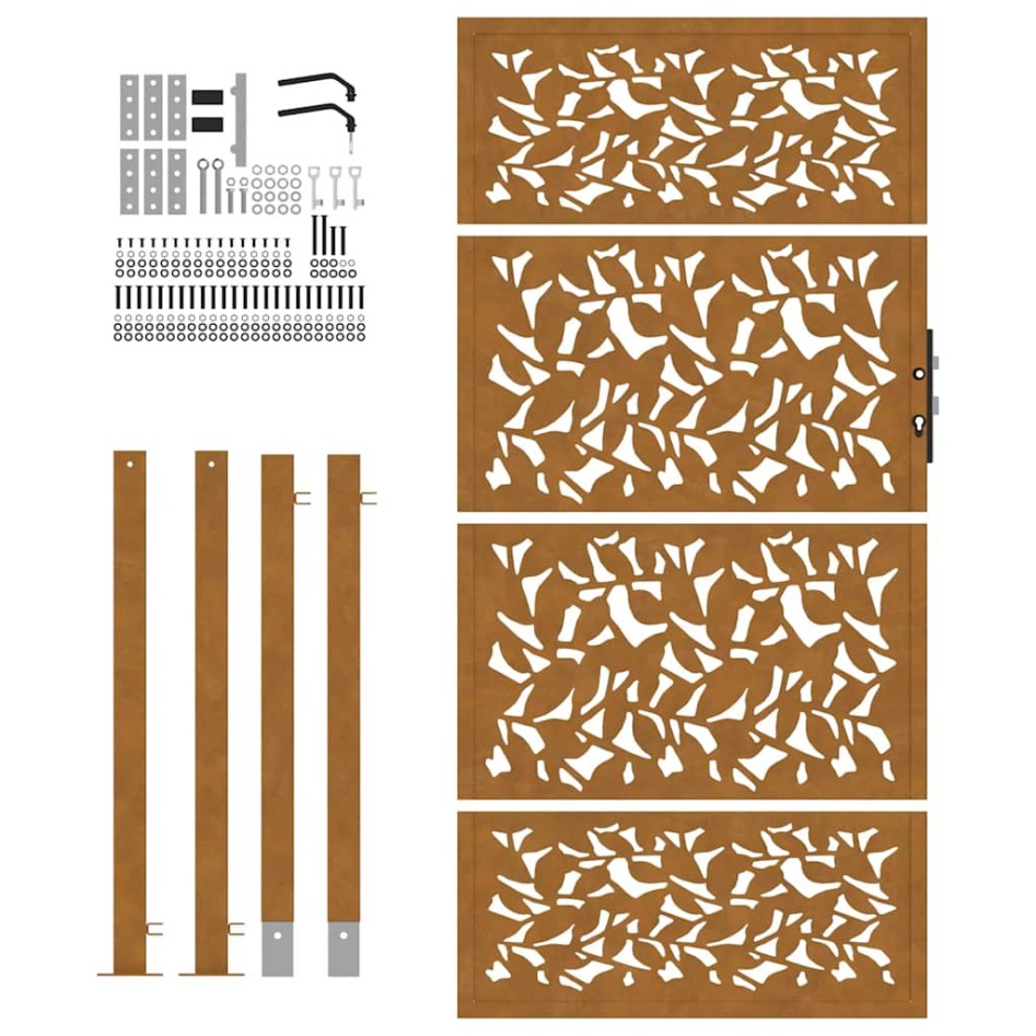 Puerta de jardín diseño de hojas de acero desgastado 105x180