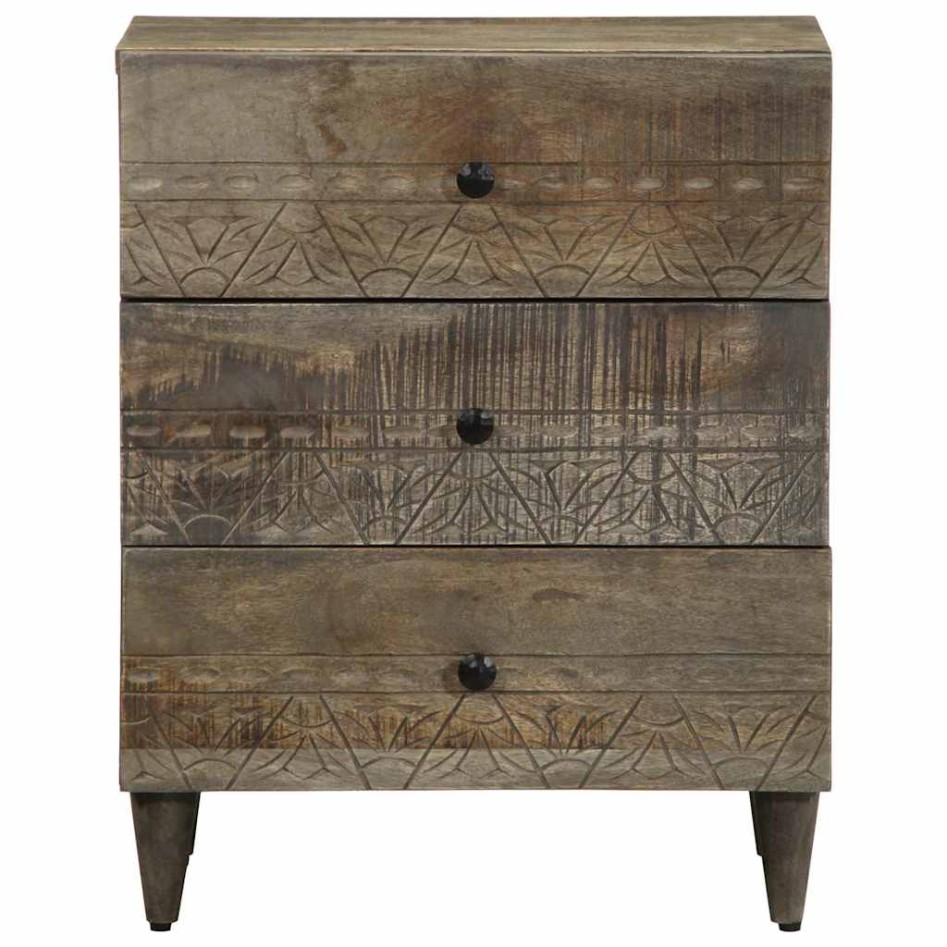 Mesita de noche madera maciza de mango gris claro 50x33x60