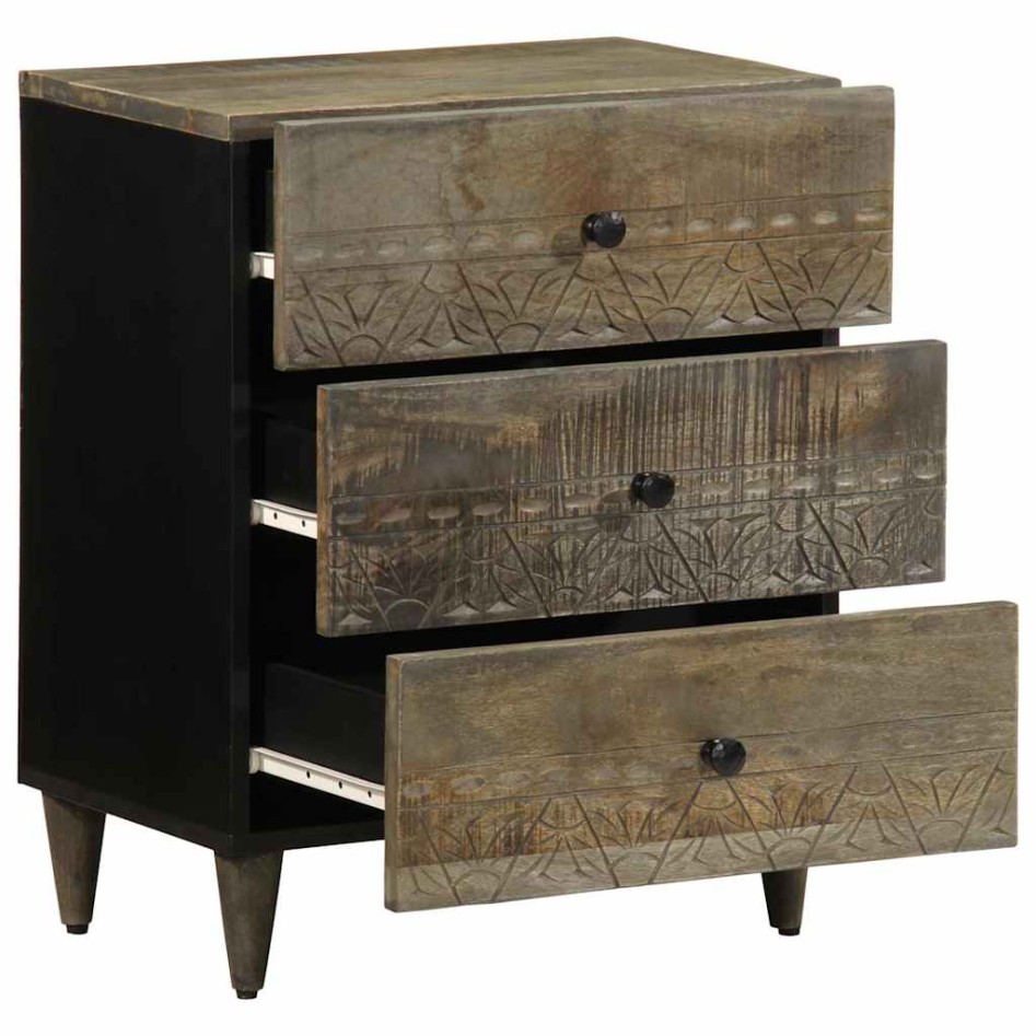 Mesita de noche madera maciza de mango gris claro 50x33x60