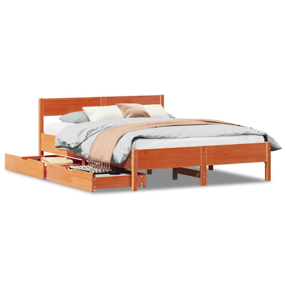 Estructura de cama sin colchón madera maciza marrón 135x190