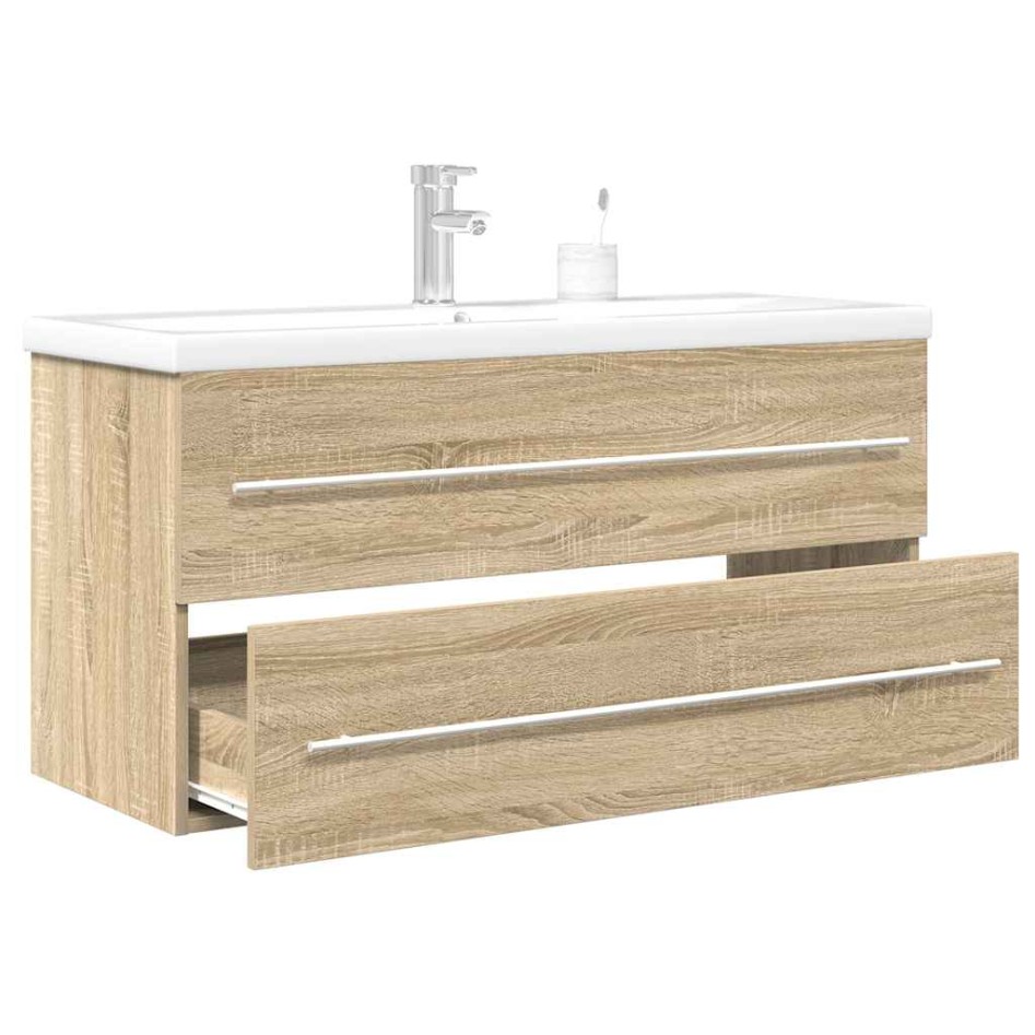 Set de muebles de baño 2 pzas madera contrachapada roble