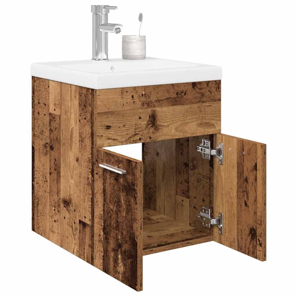 Mueble fregadero con lavabo y grifo empotrados madera