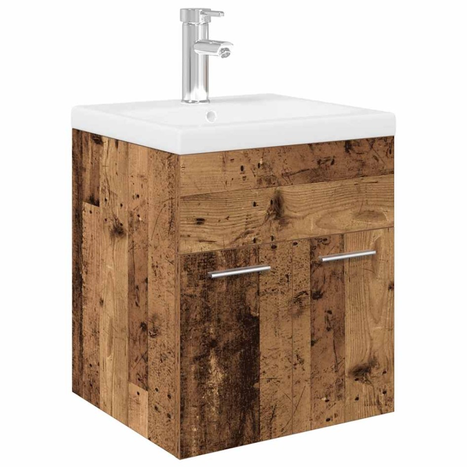Mueble fregadero con lavabo y grifo empotrados madera