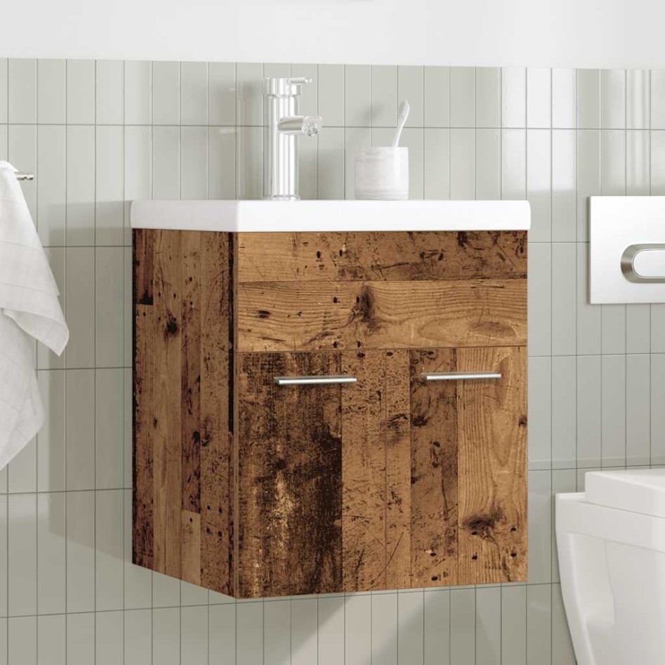 Mueble fregadero con lavabo y grifo empotrados madera