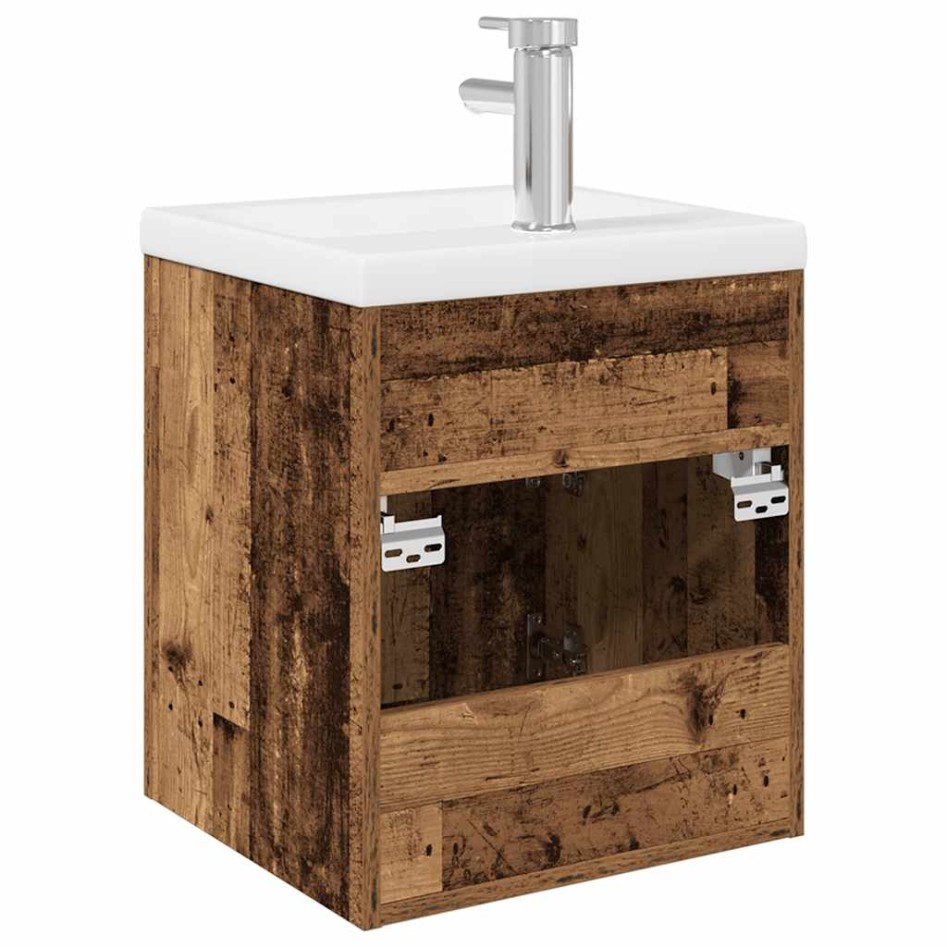 Mueble fregadero con lavabo y grifo empotrados madera