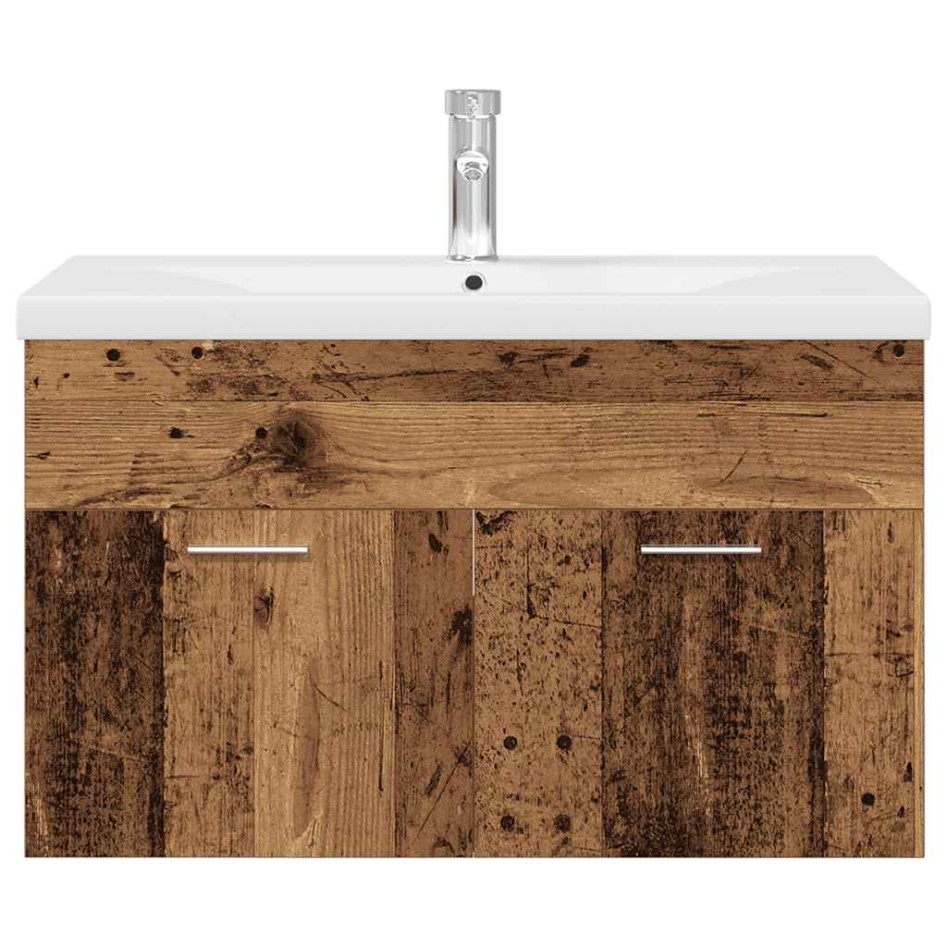 Mueble lavabo con lavabo integrado y grifo madera