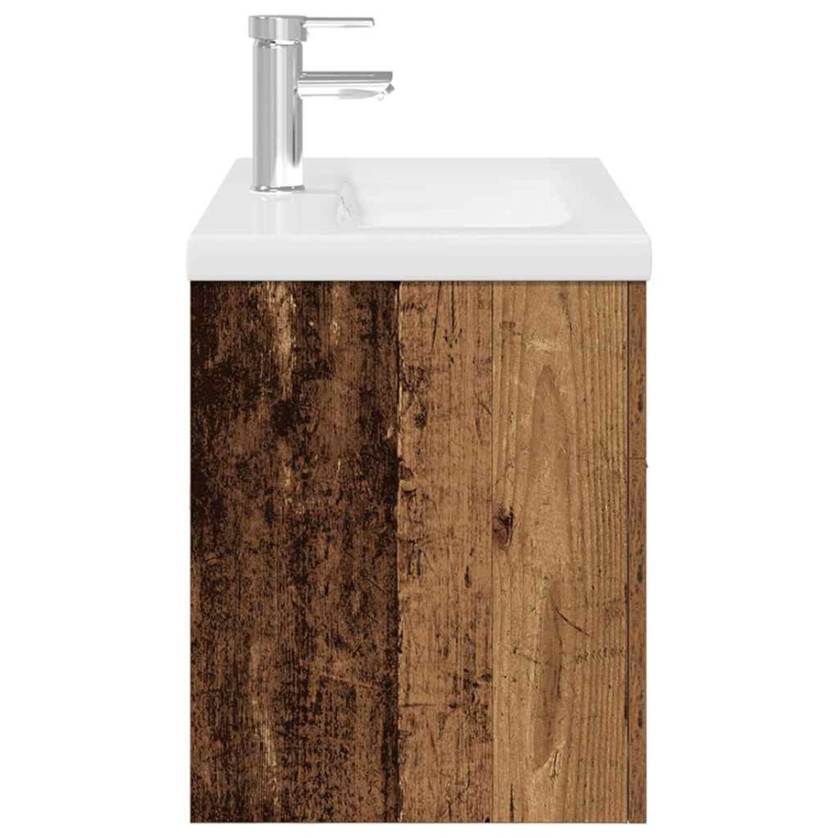 Mueble lavabo con lavabo integrado y grifo madera