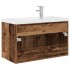 Mueble lavabo con lavabo integrado y grifo madera