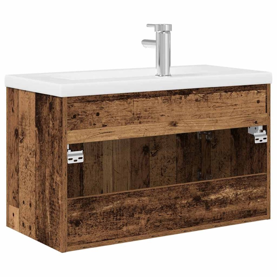 Mueble lavabo con lavabo integrado y grifo madera