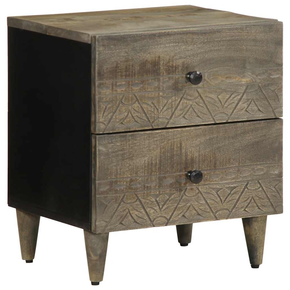 Mesitas noche 2 uds madera maciza mango gris claro 40x33x46