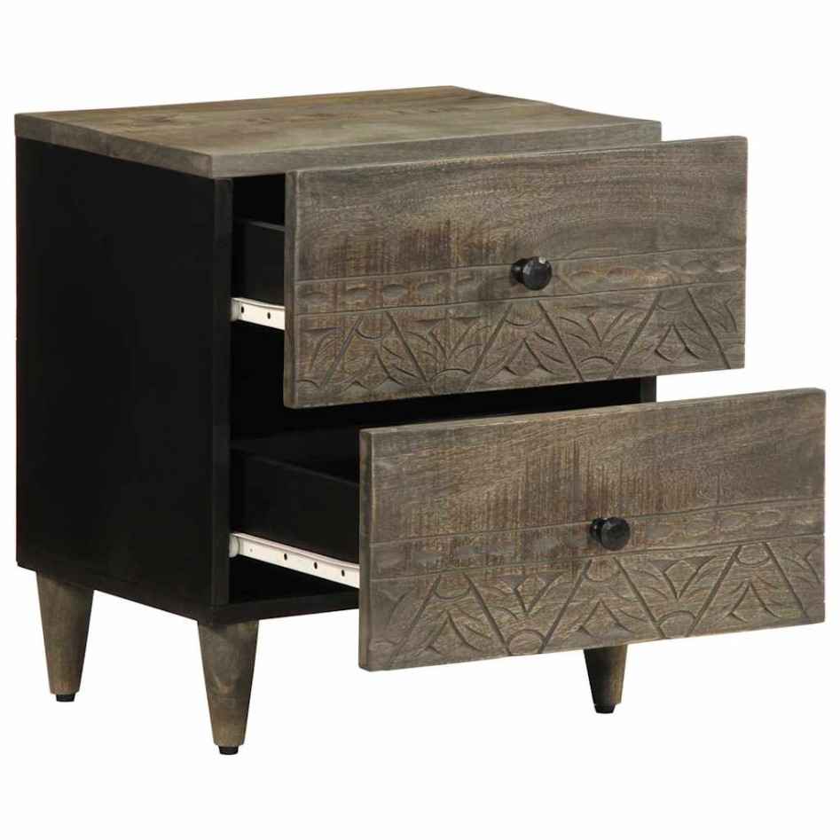 Mesitas noche 2 uds madera maciza mango gris claro 40x33x46